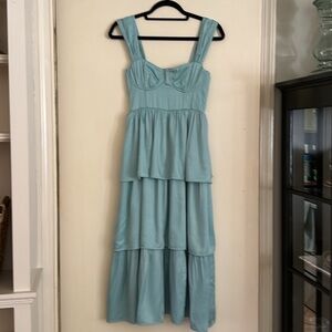 WeWoreWhat light blue satin tiered corset dress, Size XS